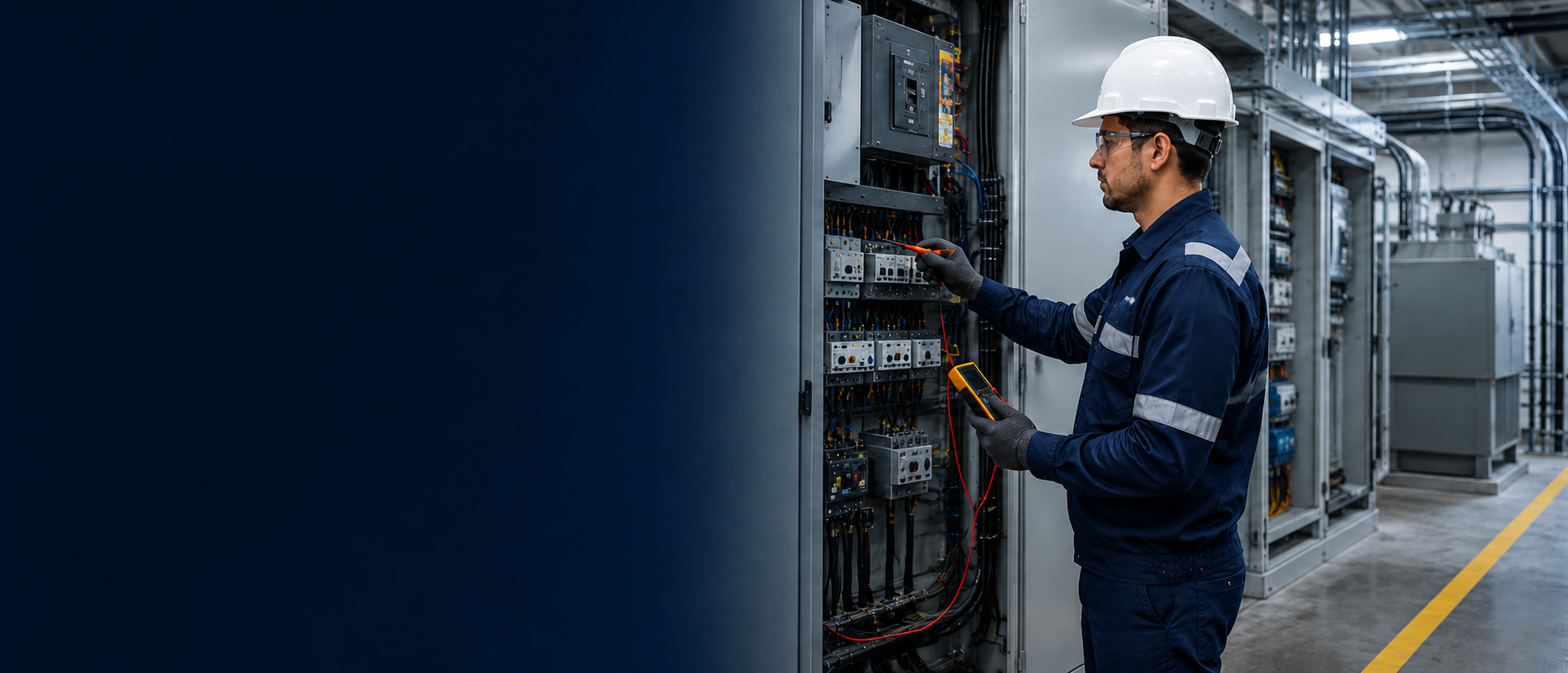 Técnico revisando un sistema eléctrico industrial